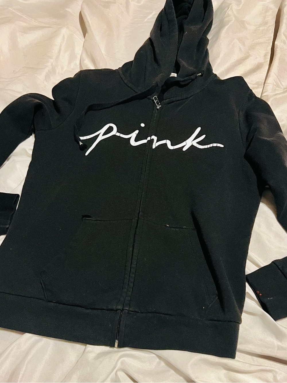 PINK Victoria's Secret Black Hoodie with White Tag Logo Size S